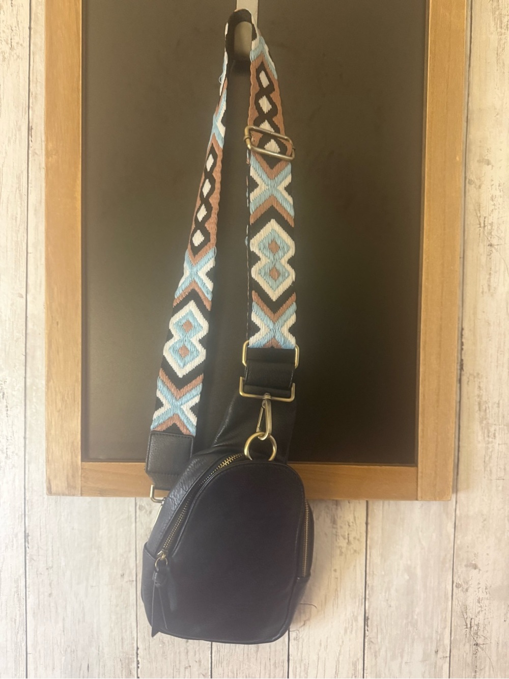Urban Originals Anthropologie Black Crossbody Sling Bag Woven Strap Boho Chic